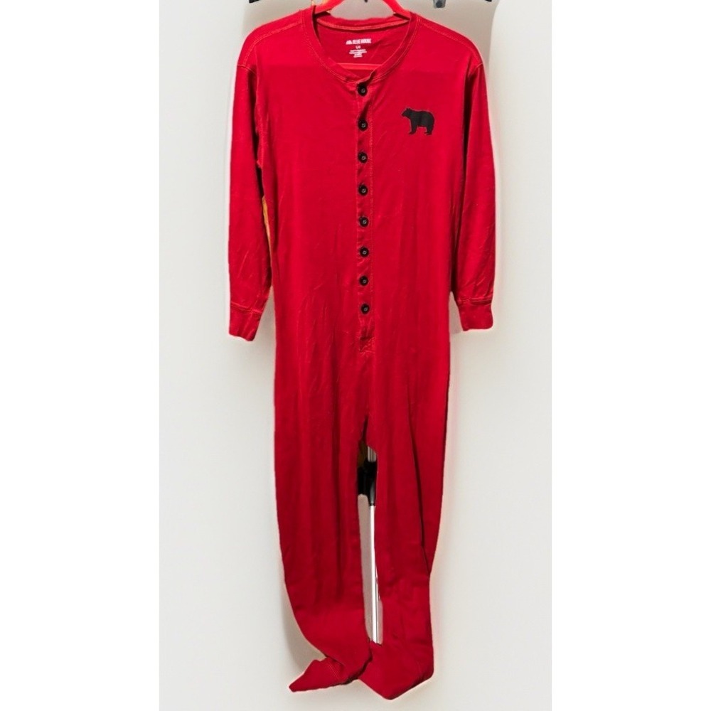 BEAR BUM Little Blue House Womens L One Piece Red Pajamas Holiday Cabin Core